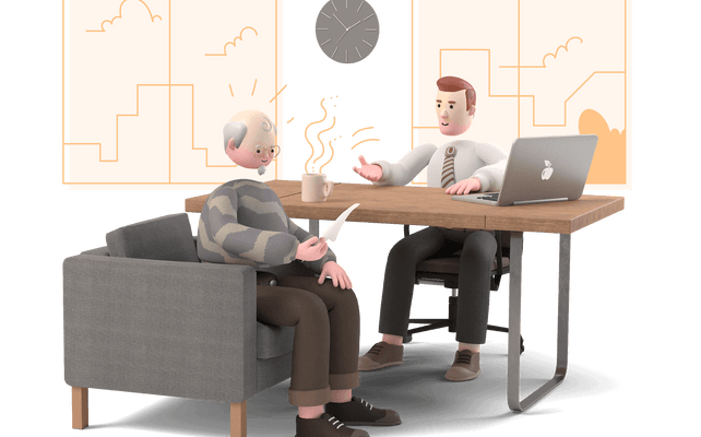 business office workspace desk consultation device client customer